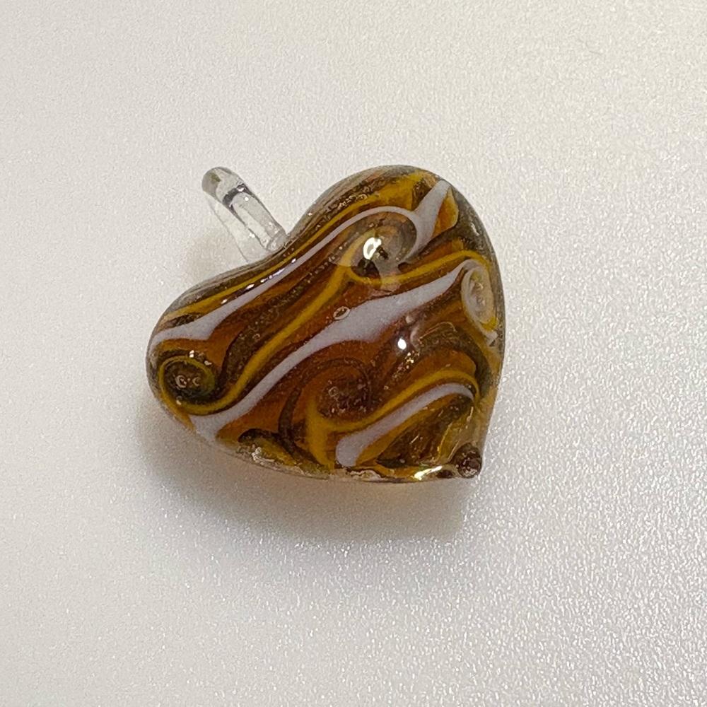 Hand Blown Heart Glass Gold White Yellow Brown Artisan Pendant